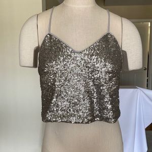 Alfred Angelo silver sequin crop top, Sz 10